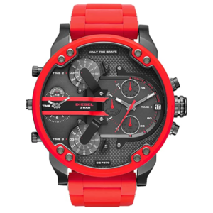 Diesel Men’s Quartz Red Silicone & Stainless Steel Grey Dial 57mm (Four Time zone) Watch DZ7370