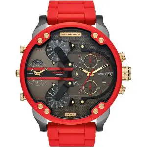 Diesel Men’s Quartz Red Silicone & Stainless Steel Grey Dial 57mm Watch DZ7430